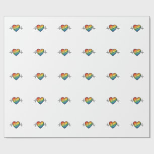 Papel De Presente Coração Pulsação Arco-íris Desenho de Gravura Vint