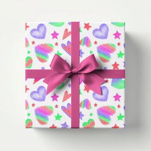 Papel De Presente Coração Romântico Colorido Padrão Moderno Feminino