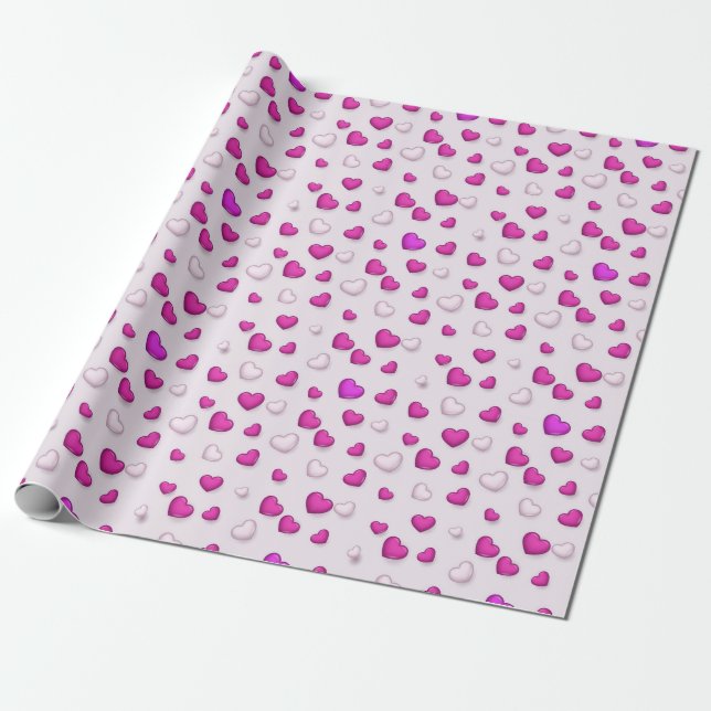 Papel De Presente Coração Rosa de Amor Moderno e Elegante (Desenrolado)