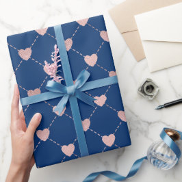 Papel De Presente Coração Rosa Romântico Simétrico Elegante