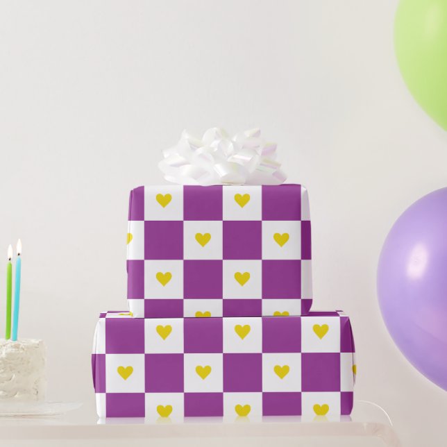 Papel De Presente Coração Roxo e Amarelo (Presentes para festas)