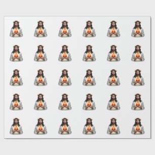 Papel De Presente Coração Sagrado Jesus Camisa da Fé com Gravura Vin