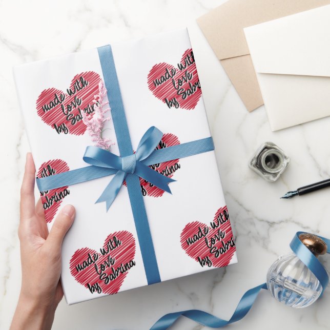 Papel De Presente Coração Vermelho Desenho Feita Com Amor (Presentear)