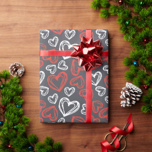 Papel De Presente Coração Vermelho e Branco
