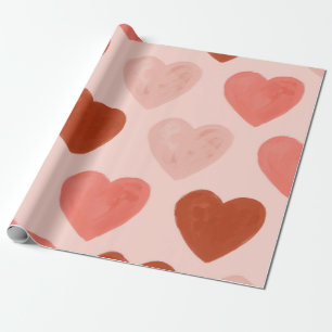 Papel De Presente Coração Vermelho e Rosa Aquarela Romântica