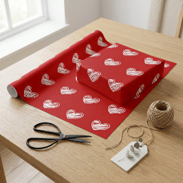 Papel de Presente Coração Vermelho Escandinavo