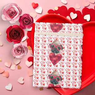 Papel De Presente Coração Vermelho Fofo Amante de Pug no Dia dos Nam