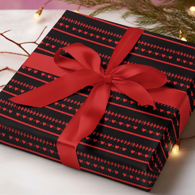 Papel De Presente Coração Vermelho Russo Scandi Romântico (Criador carregado)