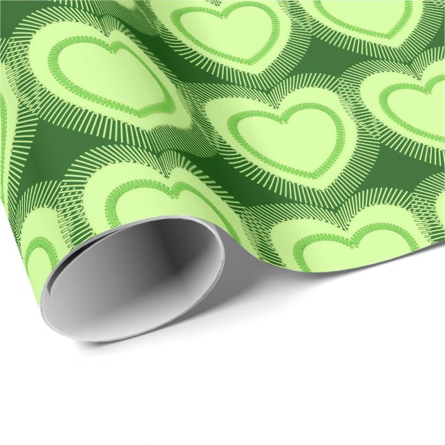 Papel De Presente Corações Abstrato modernos - Verde limão (Ponta do rolo)