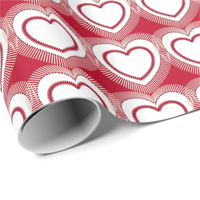 Papel De Presente Corações Abstrato modernos - Vermelho e Branco (Ponta do rolo)