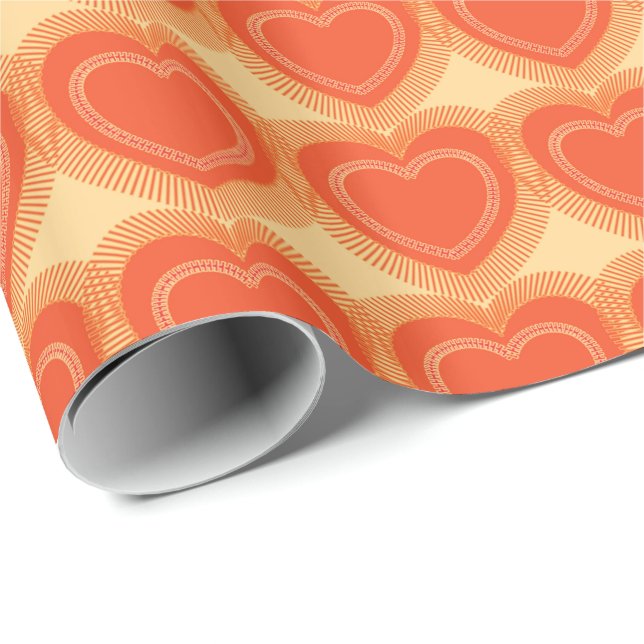 Papel De Presente Corações abstratos modernos - tanjerina (Ponta do rolo)