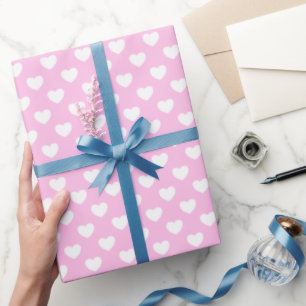 Papel De Presente Corações Adoráveis Brancos E Rosa De Pastel Bon