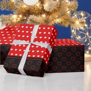 Papel De Presente Corações Adoráveis, Cores Vermelhas, Brancas e 