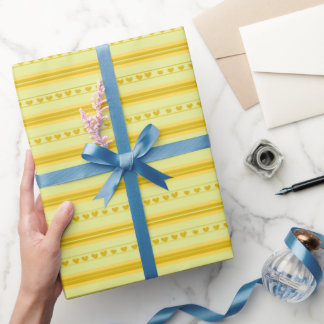 Papel De Presente Corações Amarelos e Amarelos Escuros em Listras