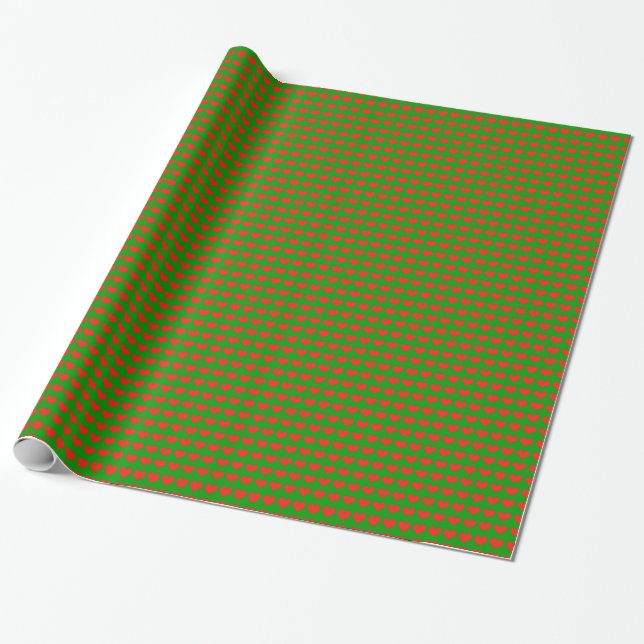 Papel De Presente corações amorosos verdes e vermelhos (Desenrolado)