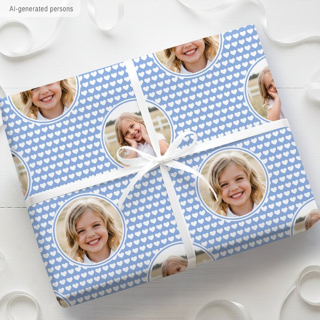 Papel De Presente Corações Azuis de Centáurea Fofa Foto de Aniversár (Criador carregado)