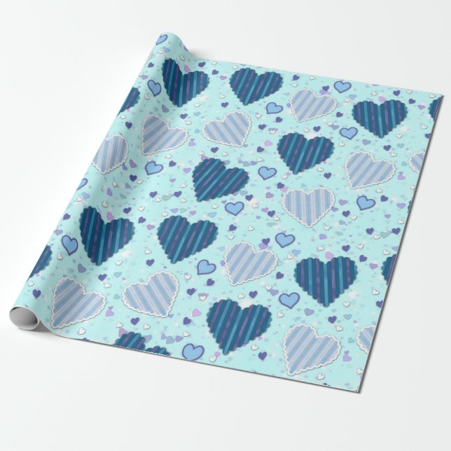 Papel De Presente Corações Azuis Divertidos (Desenrolado)