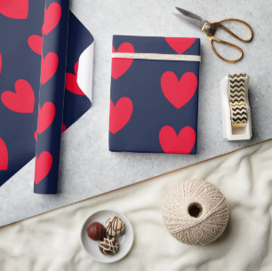 Papel De Presente Corações azuis e vermelhos chic valentine