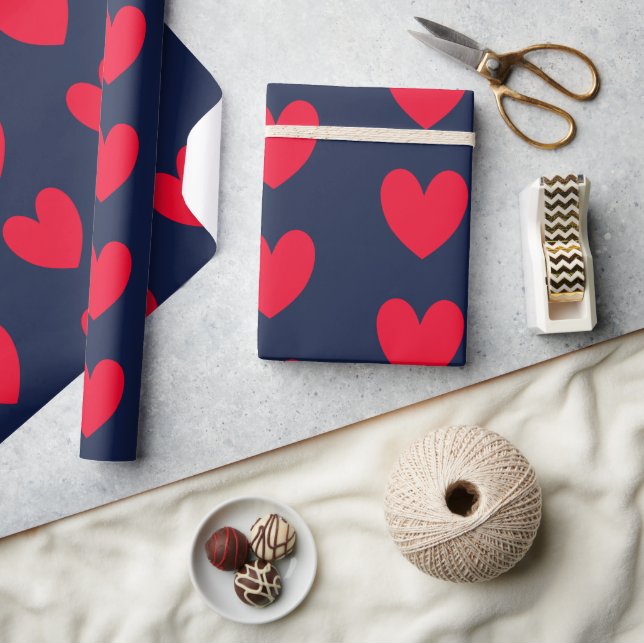 Papel De Presente Corações azuis e vermelhos chic valentine (Artesanato)