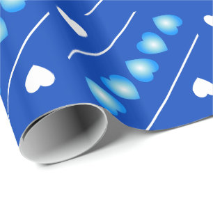 Papel De Presente Corações Azul e Branco em Azul ou Sua Cor