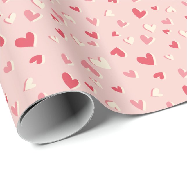 Papel De Presente Corações bonitos em tons cor-de-rosa (Ponta do rolo)