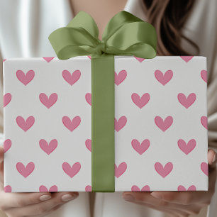 Papel De Presente Corações Brancos Rosa