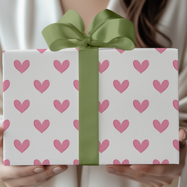 Papel De Presente Corações Brancos Rosa (Criador carregado)