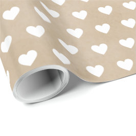 Papel De Presente Corações Brancos Simples e Bonitos Kraft