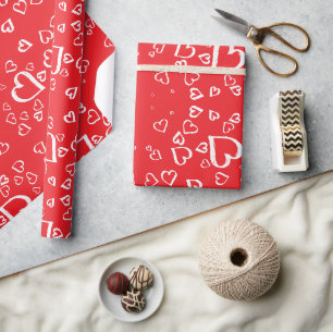 Papel De Presente Corações brancos sobre fundo vermelho