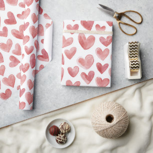 Papel De Presente Corações Brancos Vermelhos