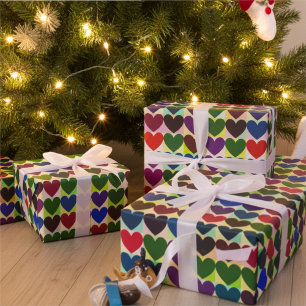 Papel De Presente Corações Brilhantes e Negros Corações Motif