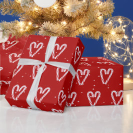 Papel De Presente Corações Canais de Candy em Flocos de Neve
