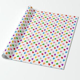 Papel De Presente Corações Coloridos De Amor Padrão Design Branco