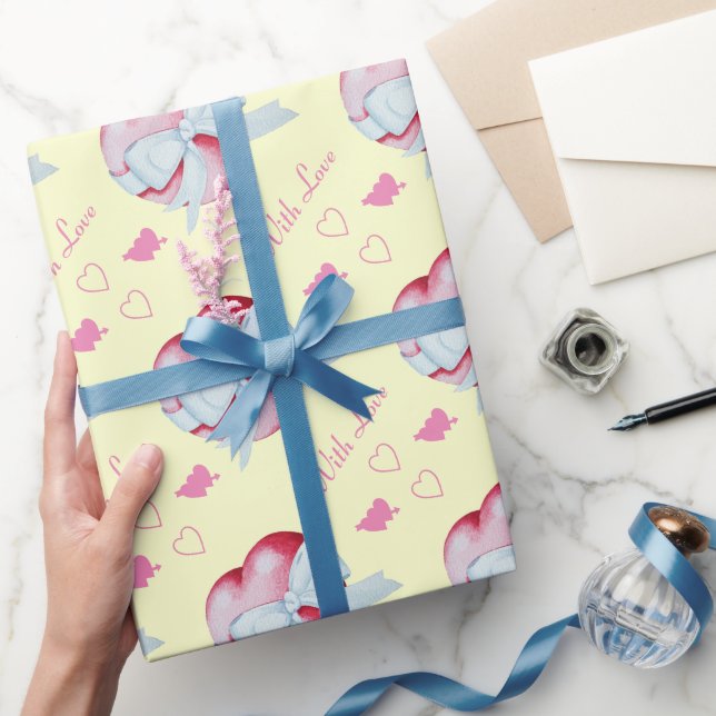 Papel De Presente corações com design de arte romântica branca arco (Presentear)