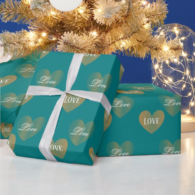 Papel De Presente Corações com Dois Ouros Personalizados, Aqua Profu (Feriados)