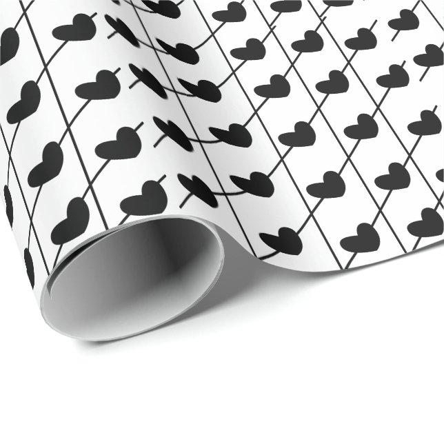 Papel De Presente Corações com Listras Preto e Branco (Ponta do rolo)