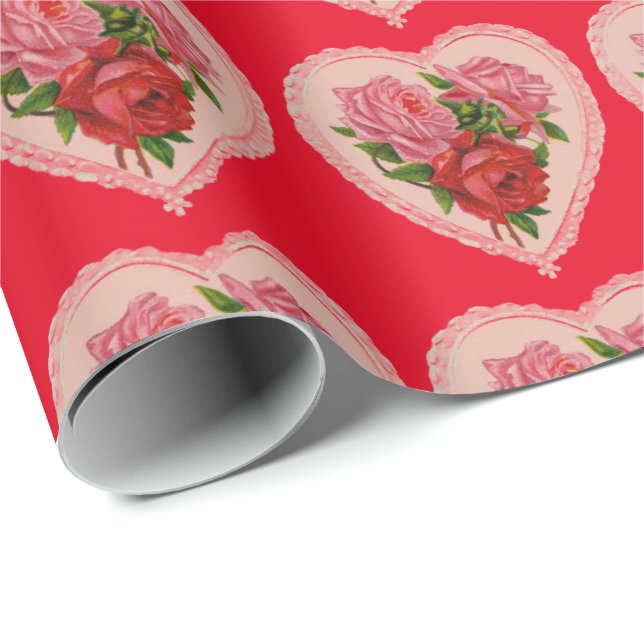 Papel De Presente Corações com Rosas (Ponta do rolo)