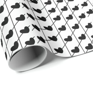 Papel De Presente Corações com Stripes Preto e Branco