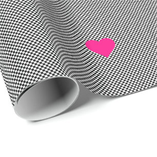 Papel De Presente Corações com verificações preto e branco