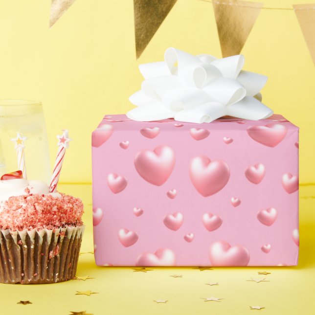 Papel De Presente Corações Cor-de-Rosa  (Festa de aniversário)