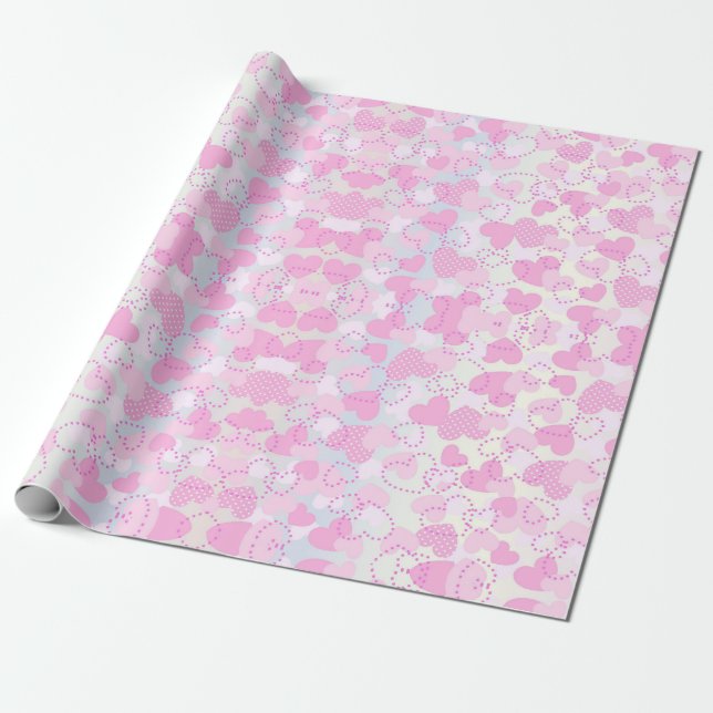 Papel De Presente Corações cor-de-rosa (Desenrolado)