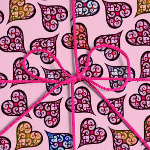 Papel De Presente Corações Cor-de-Rosa Bonitos Padrão Vintage Girl N