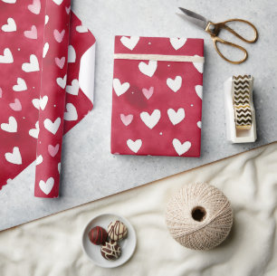 Papel De Presente Corações Cor-de-Rosa Brancos Adoráveis Romance Dia