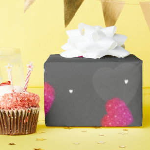 Papel De Presente Corações cor-de-rosa-brilho em preto