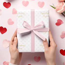 Papel De Presente Corações Cor-de-Rosa Dourados Faux Personalizados 