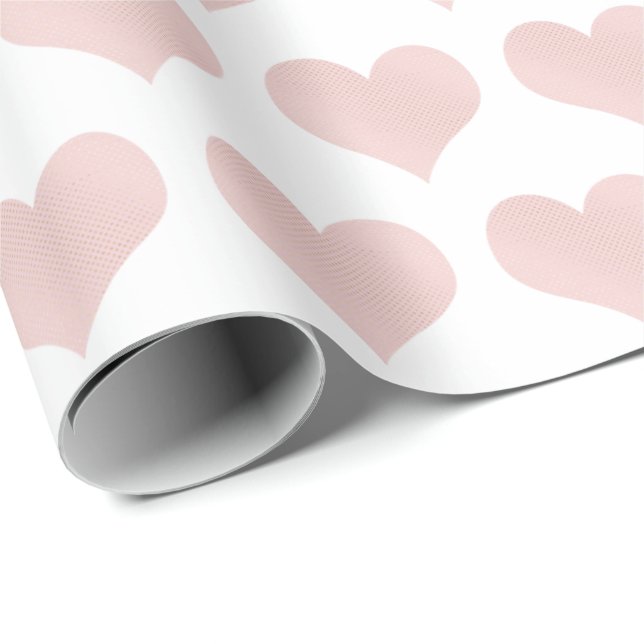 Papel De Presente Corações Cor-de-Rosa Esbranquiçados Com Pontos Dou (Ponta do rolo)