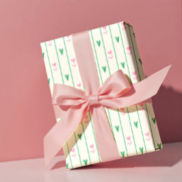 Papel De Presente Corações Cor-de-Rosa Florescem & Coração Verde - D