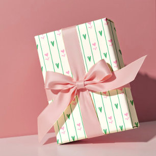 Papel De Presente Corações Cor-de-Rosa Florescem & Coração Verde - D