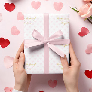 Papel De Presente Corações cor-de-rosa personalizados com script D