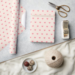 Papel De Presente Corações Cor-de-Rosa Simples e Bonitos em Creme